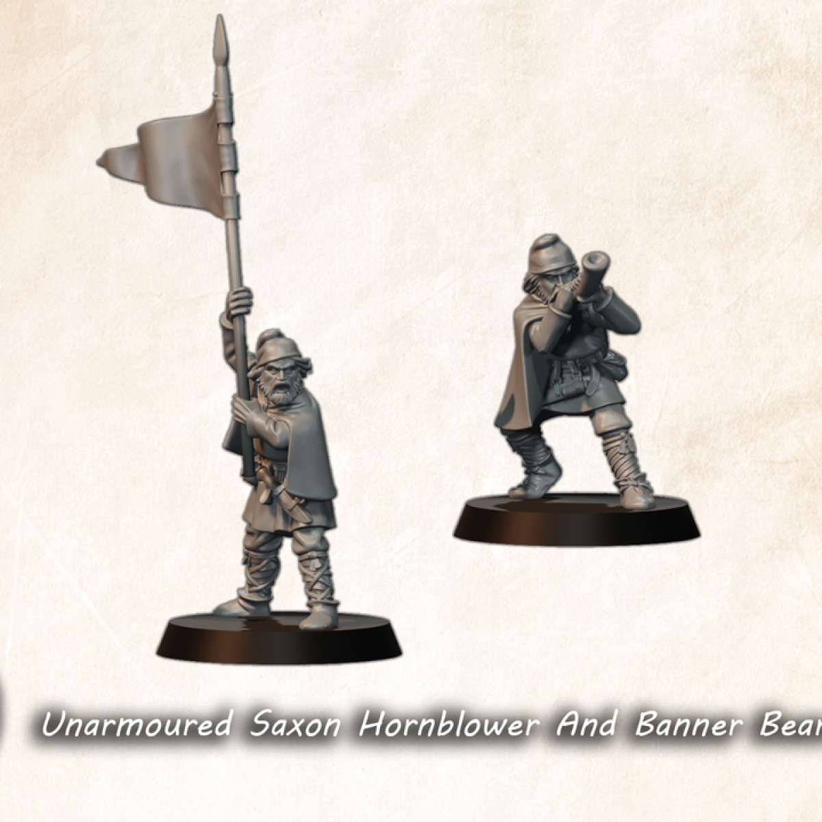 Unarmoured saxon banner and hornblower