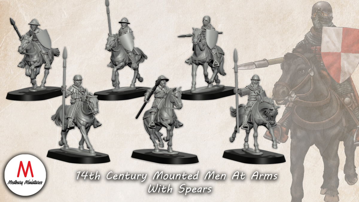 14th century mounted men at arms with spear and shield