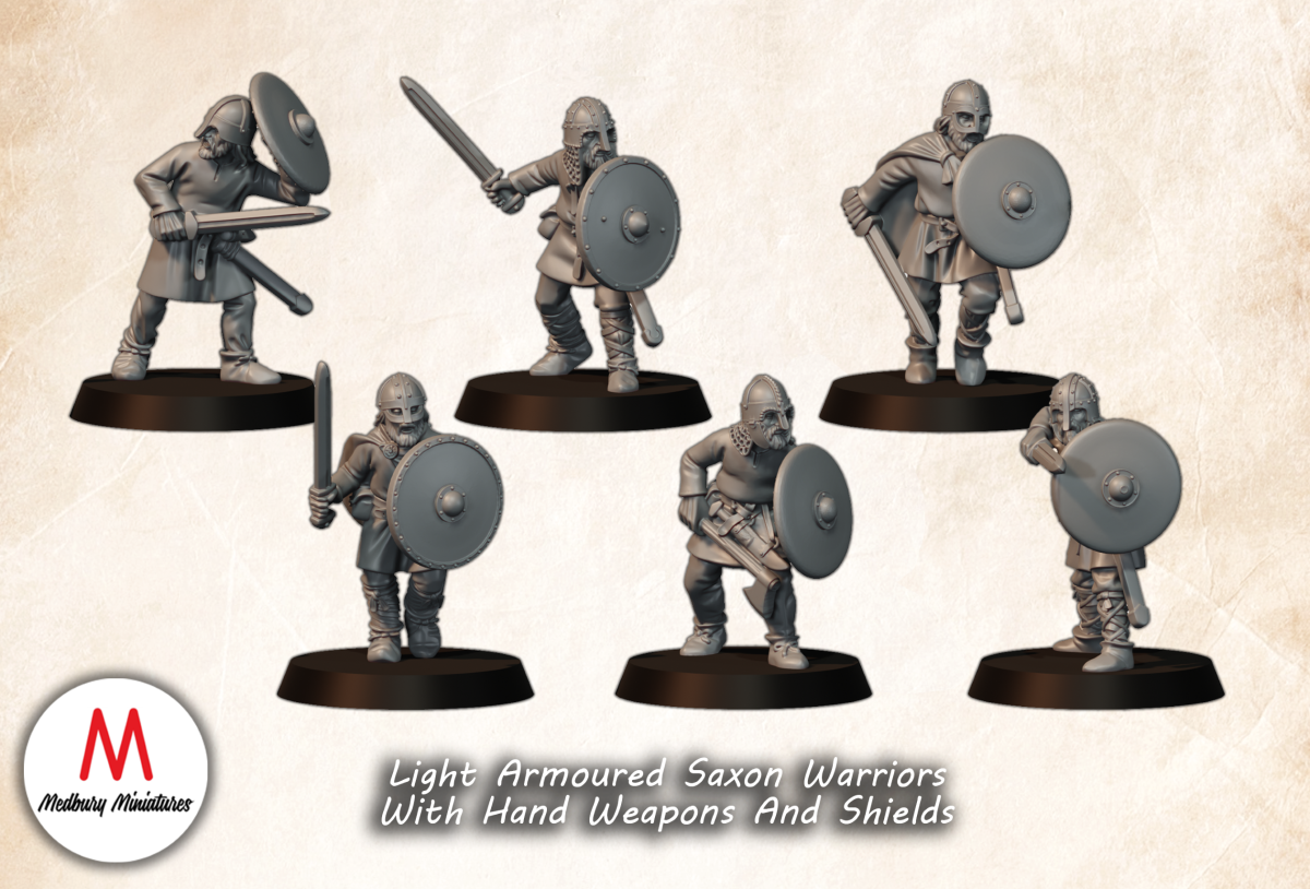 light armoured saxon warriors with heand weapons and shield