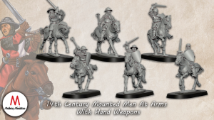 14th century mounted men at arms with hand weapons